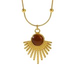 Retro Gold Stainless Steel Brown Stone Pendant Necklace for Women