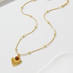 Retro Gold Stainless Steel Brown Stone Pendant Necklace for Women