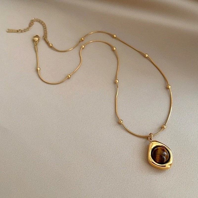 Layered Tiger Eye Stone Pendant Necklace for Women