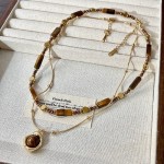 Layered Tiger Eye Stone Pendant Necklace for Women