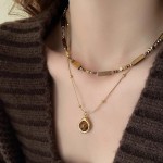 Layered Tiger Eye Stone Pendant Necklace for Women