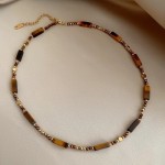 Layered Tiger Eye Stone Pendant Necklace for Women