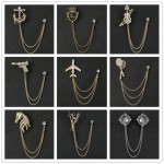 Rhinestone Eagle Brooch with Tassel Chain for Men and Women