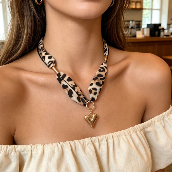 Maillard Leopard Print Silk Scarf Necklace for Women