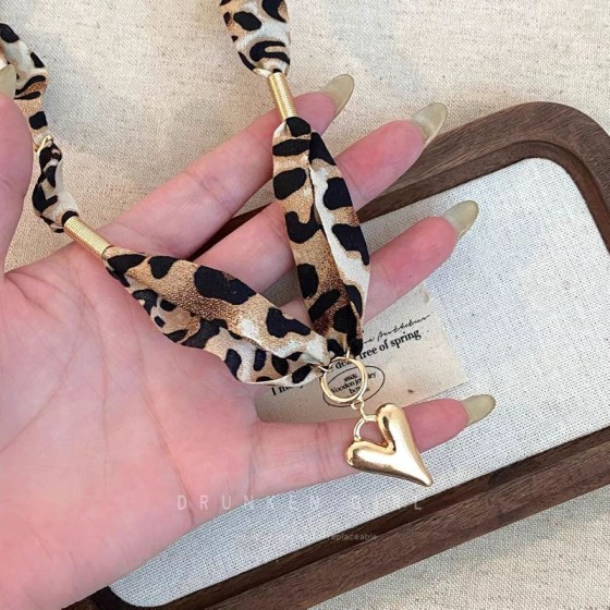 Maillard Leopard Print Silk Scarf Necklace for Women