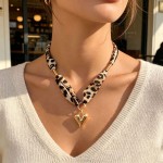 Maillard Leopard Print Silk Scarf Necklace for Women