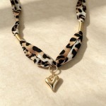 Maillard Leopard Print Silk Scarf Necklace for Women