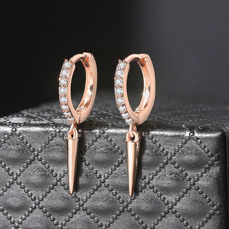 Cone Shaped Rose Gold Zircon Drop Earrings for Women