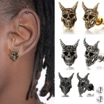 Nordic Viking Ram Skull Stud Earrings for Men & Women