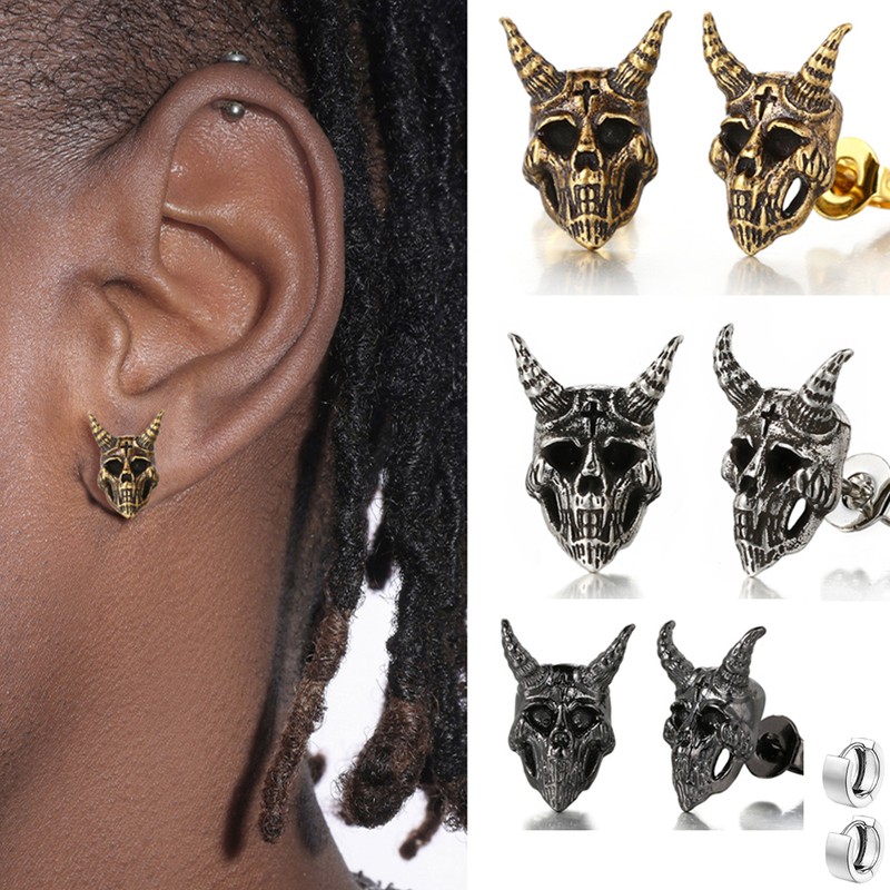 Nordic Viking Ram Skull Stud Earrings for Men & Women