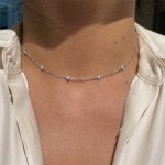 Crystal Clover Choker Necklace for Women Gold Thin Chain Blue Flower