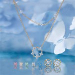 Crystal Clover Choker Necklace for Women Gold Thin Chain Blue Flower