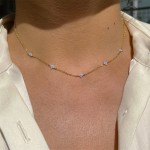Crystal Clover Choker Necklace for Women Gold Thin Chain Blue Flower