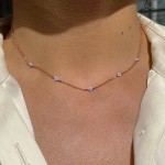 Crystal Clover Choker Necklace for Women Gold Thin Chain Blue Flower