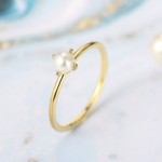 Mini Pearl Thin Ring for Women Light Yellow Gold Minimalist Jewelry