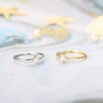 Mini Pearl Thin Ring for Women Light Yellow Gold Minimalist Jewelry