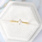 Mini Pearl Thin Ring for Women Light Yellow Gold Minimalist Jewelry