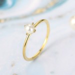 Mini Pearl Thin Ring for Women Light Yellow Gold Minimalist Jewelry