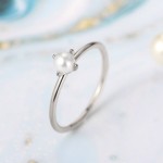 Mini Pearl Thin Ring for Women Light Yellow Gold Minimalist Jewelry