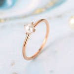Mini Pearl Thin Ring for Women Light Yellow Gold Minimalist Jewelry
