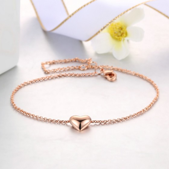Rose Gold Heart Bracelet for Women - Simple OL Style Wedding Party Jewelry Gift