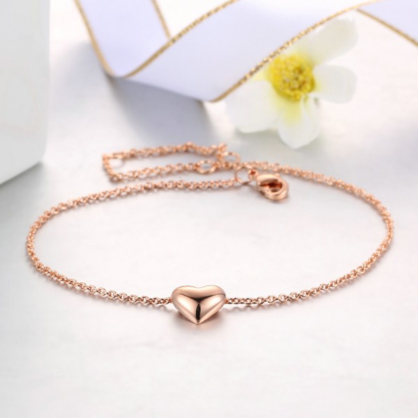 Rose Gold Heart Bracelet for Women - Simple OL Style Wedding Party Jewelry Gift