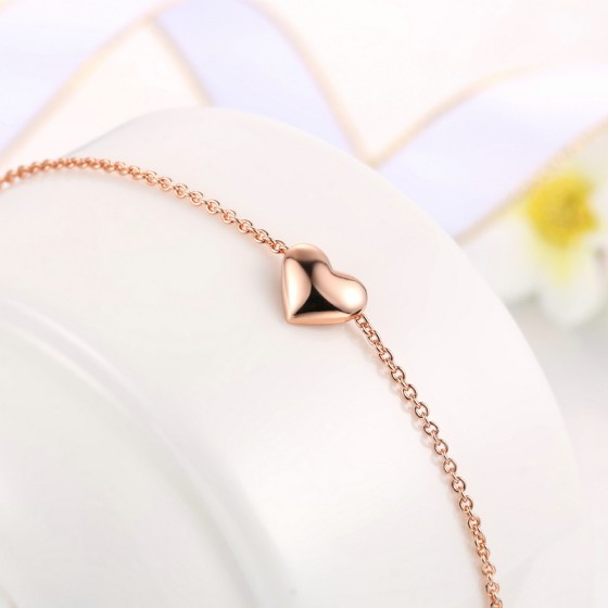 Rose Gold Heart Bracelet for Women - Simple OL Style Wedding Party Jewelry Gift