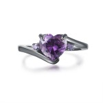 Purple Zircon Heart Ring in Black Gold for Women