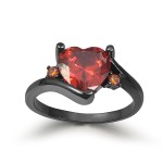 Purple Zircon Heart Ring in Black Gold for Women