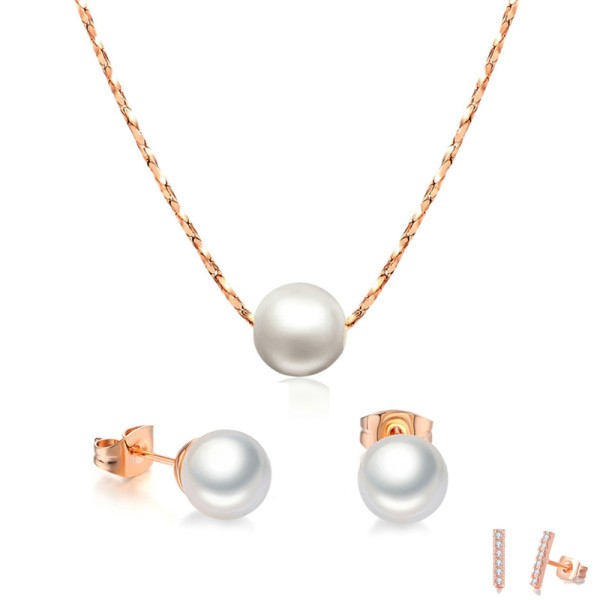 Rose Gold Imitation Pearl Necklace and Earring Set for Women