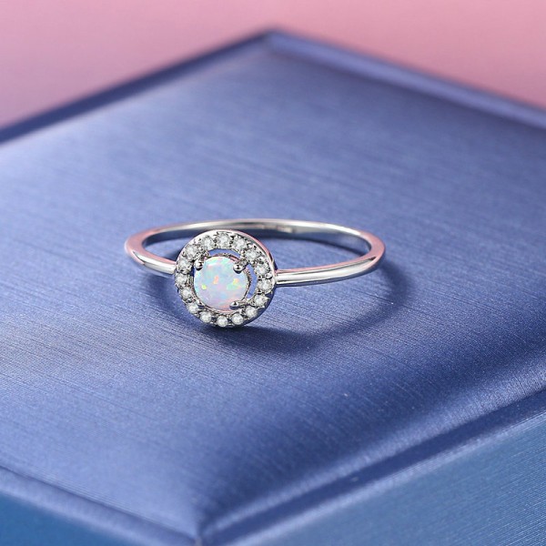 4mm Opal Stone Silver Ring for Women