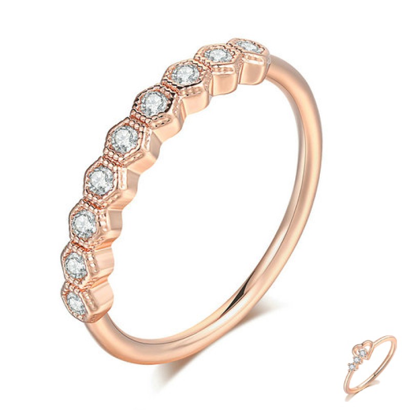 Dainty Rose Gold Zircon Geometric Ring for Women