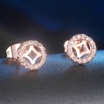 Elegant Rose Gold Hollow Cubic Zirconia Stud Earrings for Women