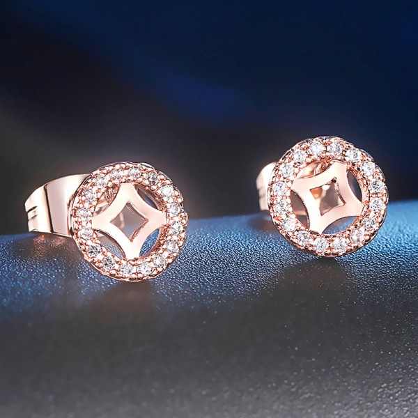 Elegant Rose Gold Hollow Cubic Zirconia Stud Earrings for Women