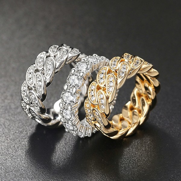 Cuban Link Ring for Women and Men with Zircon, Gold Color