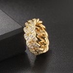 Cuban Link Ring for Women and Men with Zircon, Gold Color