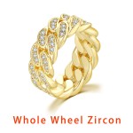 Cuban Link Ring for Women and Men with Zircon, Gold Color