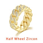 Cuban Link Ring for Women and Men with Zircon, Gold Color