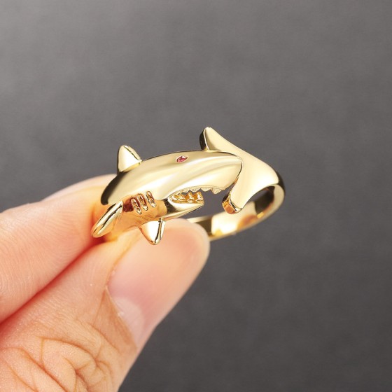 Adjustable Gold Shark Ring for Men and Women