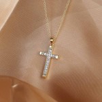Light Gold Zircon Cross Pendant Necklace for Women