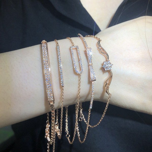 Minimalist Rose Gold CZ Wing and Bow Charm Bracelet for Women