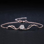 Minimalist Rose Gold CZ Wing and Bow Charm Bracelet for Women