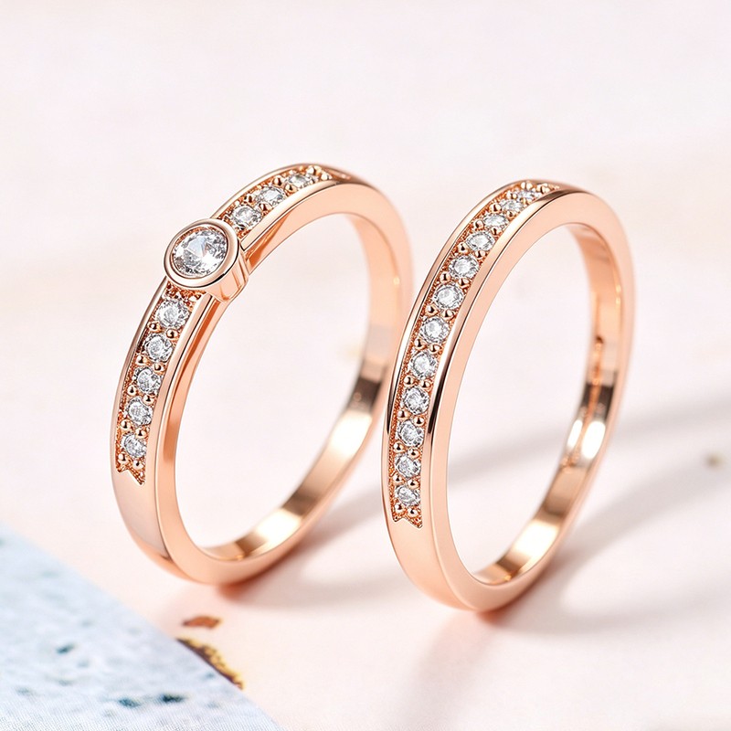 Dainty Rose Gold Crystal Ring for Women