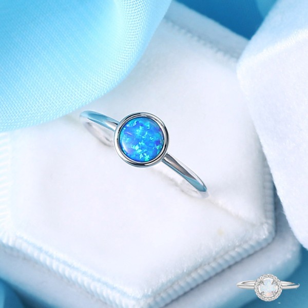 Opal Stone Ring for Women, Simple Classic Round White Gold Color