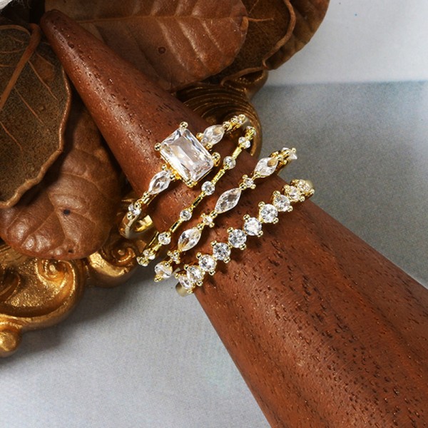 Dainty Geometric Cubic Zirconia Gold Rings for Women