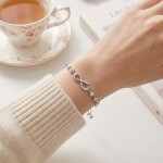 Adjustable Rose Gold Infinity Bracelet with Shiny Zirconia for Women