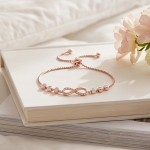 Adjustable Rose Gold Infinity Bracelet with Shiny Zirconia for Women