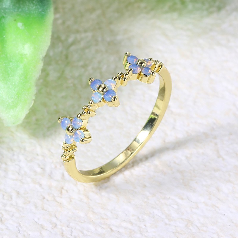Gold Color Opal Clover Ring for Women Thin Aesthetic Fashion Jewelry