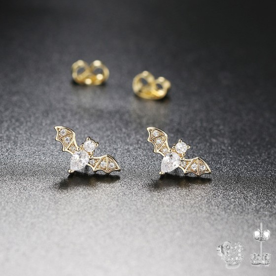 Cute Bat Stud Earrings for Women Gold Color Zirconia Gothic Cartilage Jewelry