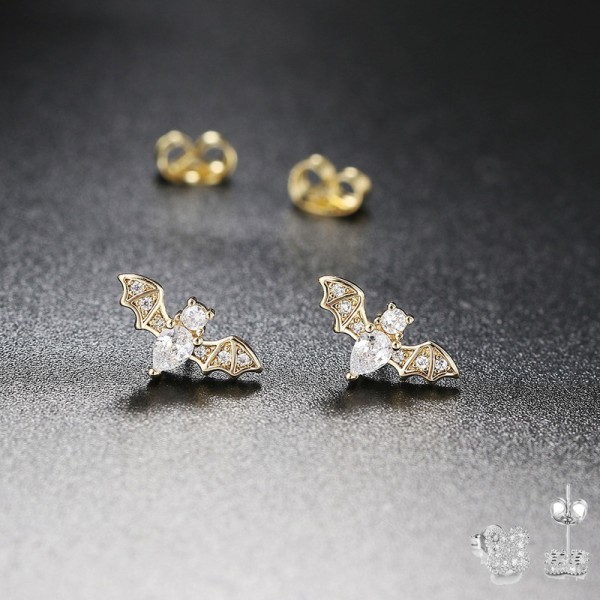 Cute Bat Stud Earrings for Women Gold Color Zirconia Gothic Cartilage Jewelry